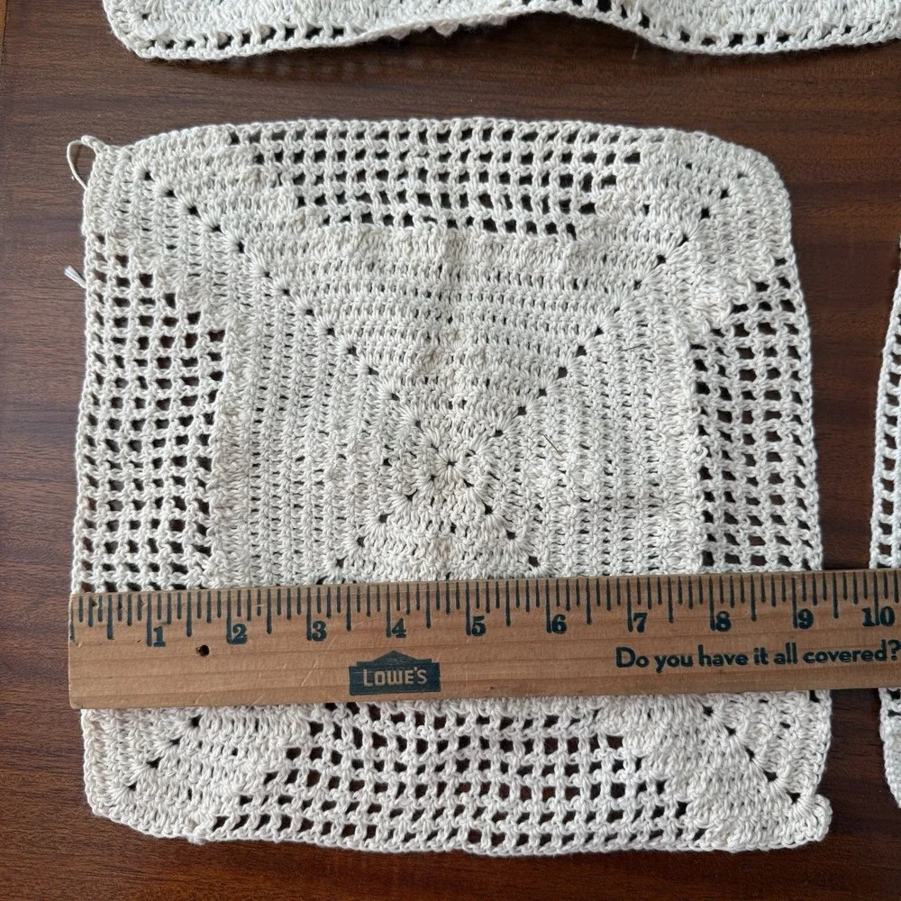 Vintage Crochet‎ Granny Squares Lot 9 Handmade Cotton Motifs Mixed Sizes Cottage